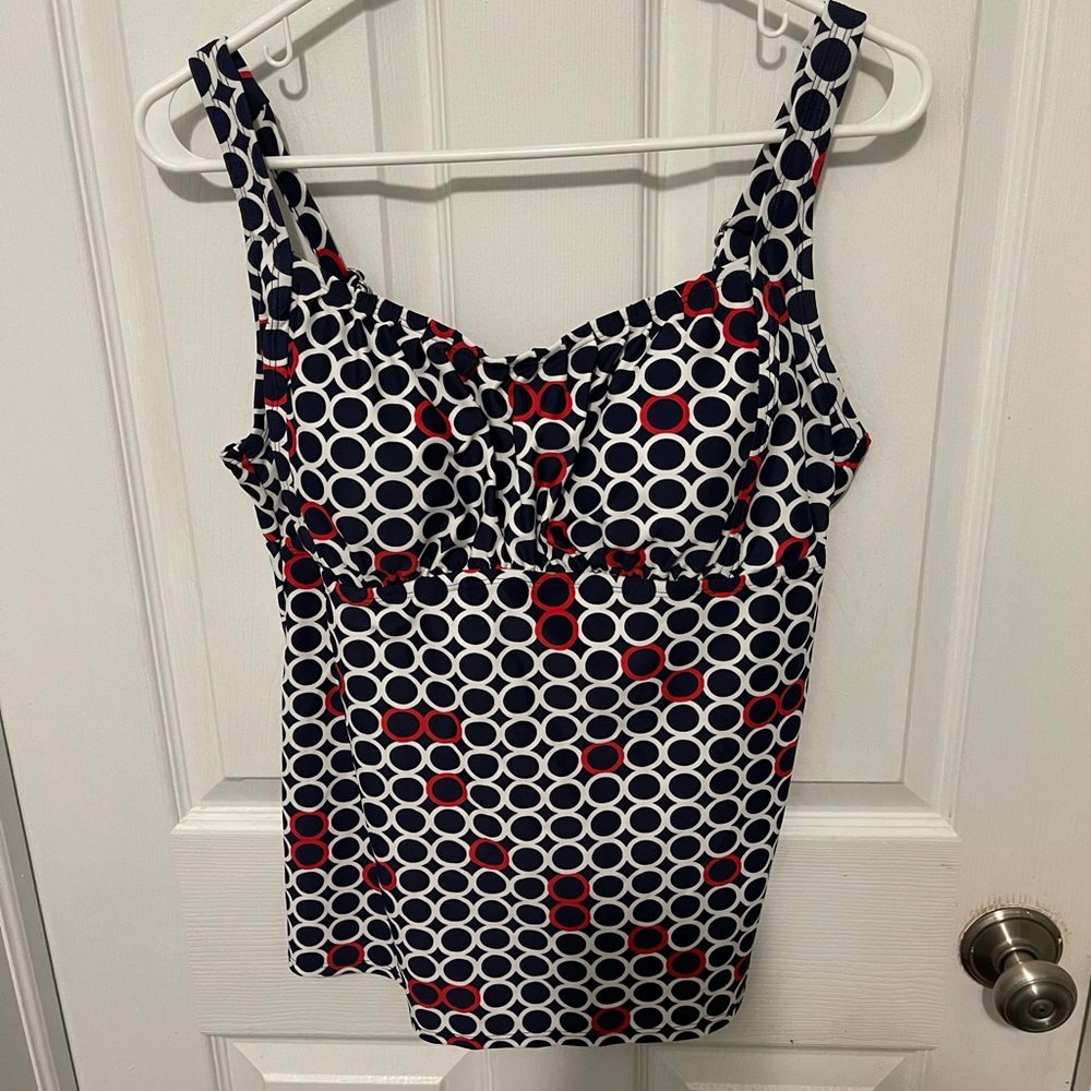 Liz Claiborne Tankini Swimsuit Top Blue White Red Circles Padded Size 18W